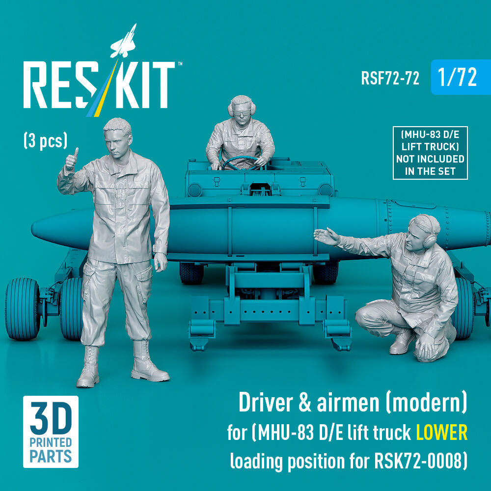 Driver & airmen (modern) (3 pcs) (MHU-83 D/E lift truck LOWER loading position for RSK72-0008) (3D Printed)