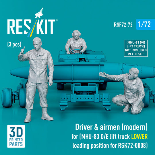 Driver & airmen (modern) (3 pcs) (MHU-83 D/E lift truck LOWER loading position for RSK72-0008) (3D Printed)