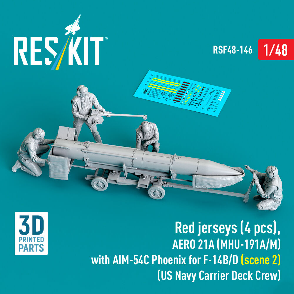 Red jerseys (4 pcs), AERO 21A (MHU-191A/M) with AIM-54C Phoenix for F-14B/D (scene 2) (US Navy Carrier Deck Crew) (3D Printed)