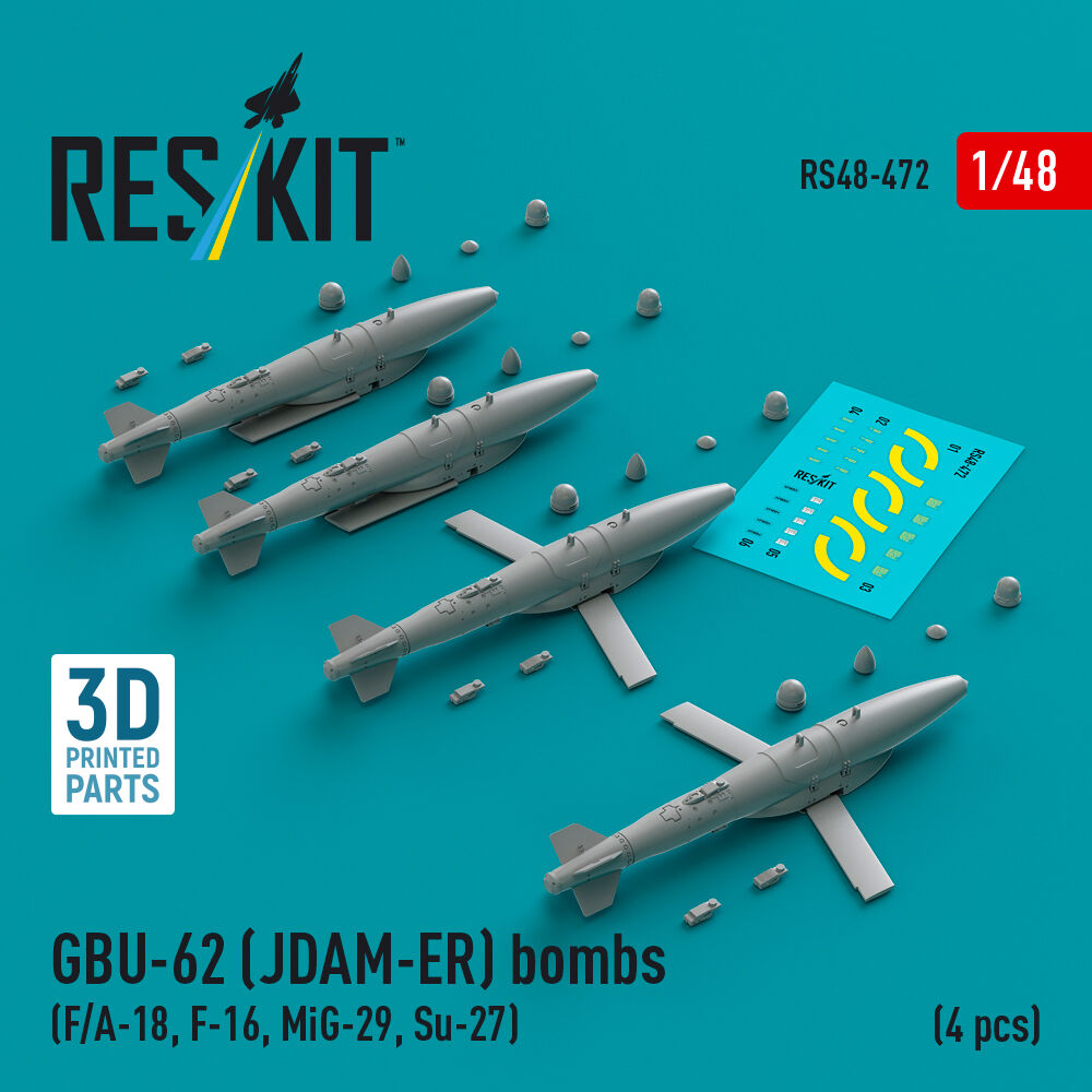 GBU-62 (JDAM-ER) bombs (4 pcs) (F/A-18, F-16, MiG-29, Su-27) (3D Printed)