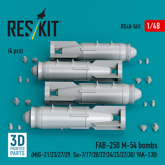 FAB-250 ?-54 bombs (4 pcs) (MiG-21/23/27/29, Su-7/17/20/22/24/25/27/30/ YAK-130) (3D Printed)