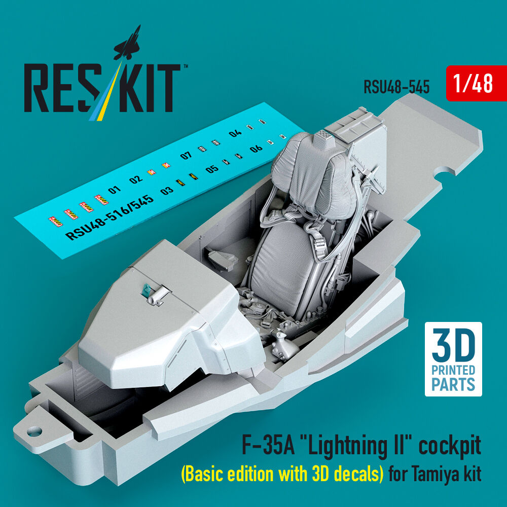 F-35A Lightning II cockpit (Basic edition with 3D decals) for Tamiya kit (3D Printed)
