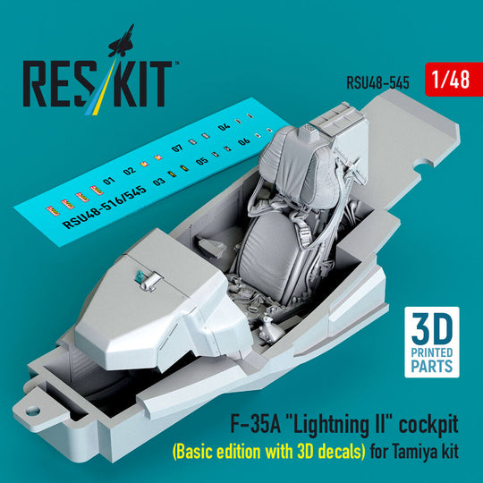 F-35A Lightning II cockpit (Basic edition with 3D decals) for Tamiya kit (3D Printed)