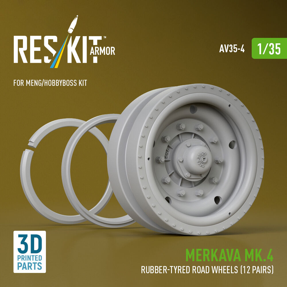 Merkava Mk.4 rubber-tyred road wheels (12 pairs) (3D Printed) for Meng / Hobby Boss