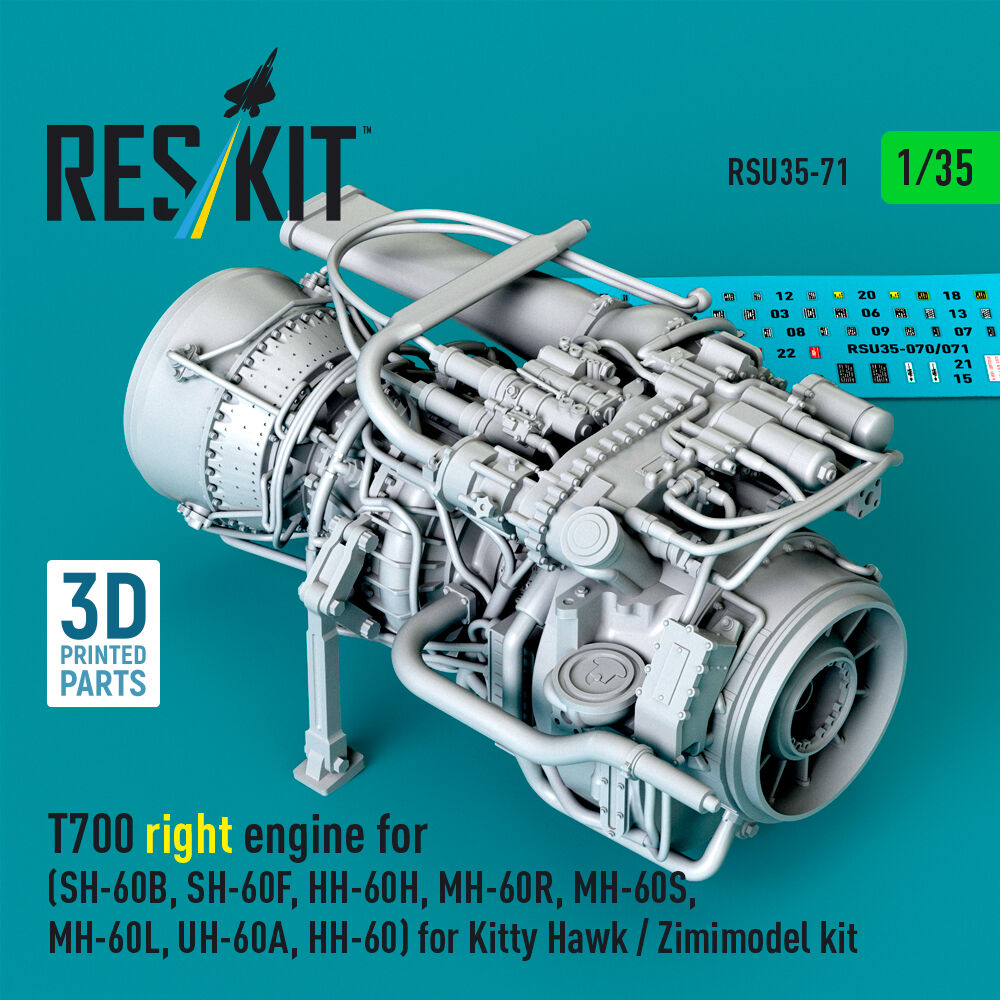 T700 right engine (SH-60B, SH-60F, HH-60H, MH-60R, MH-60S, MH-60L, UH-60A, HH-60) for Kitty Hawk / Zimimodel kit (3D Printed)
