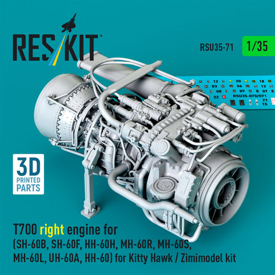 T700 right engine (SH-60B, SH-60F, HH-60H, MH-60R, MH-60S, MH-60L, UH-60A, HH-60) for Kitty Hawk / Zimimodel kit (3D Printed)