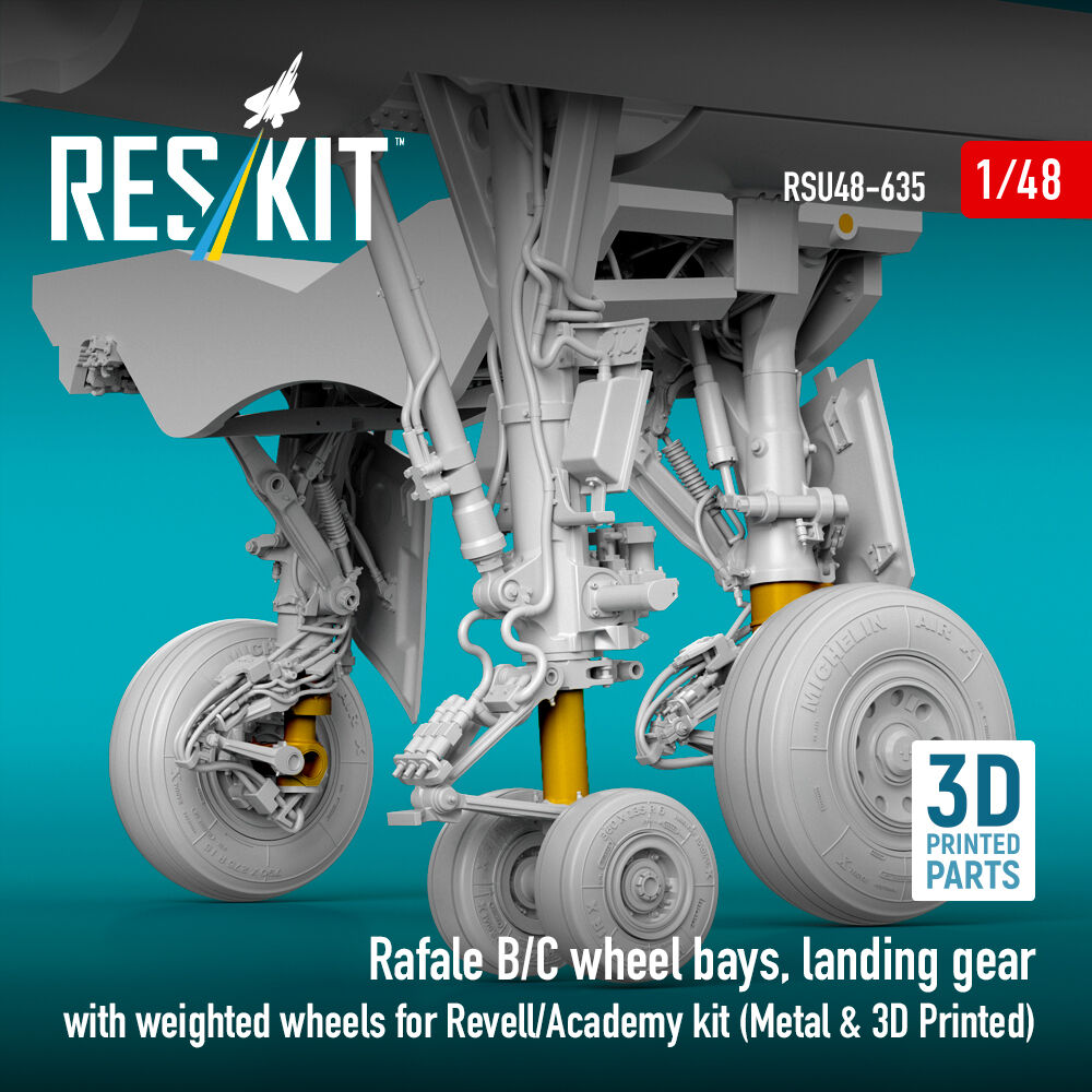 Rafale B/C wheel bays, landing gear with weighted wheels (3D Printed) Revell / Academy
