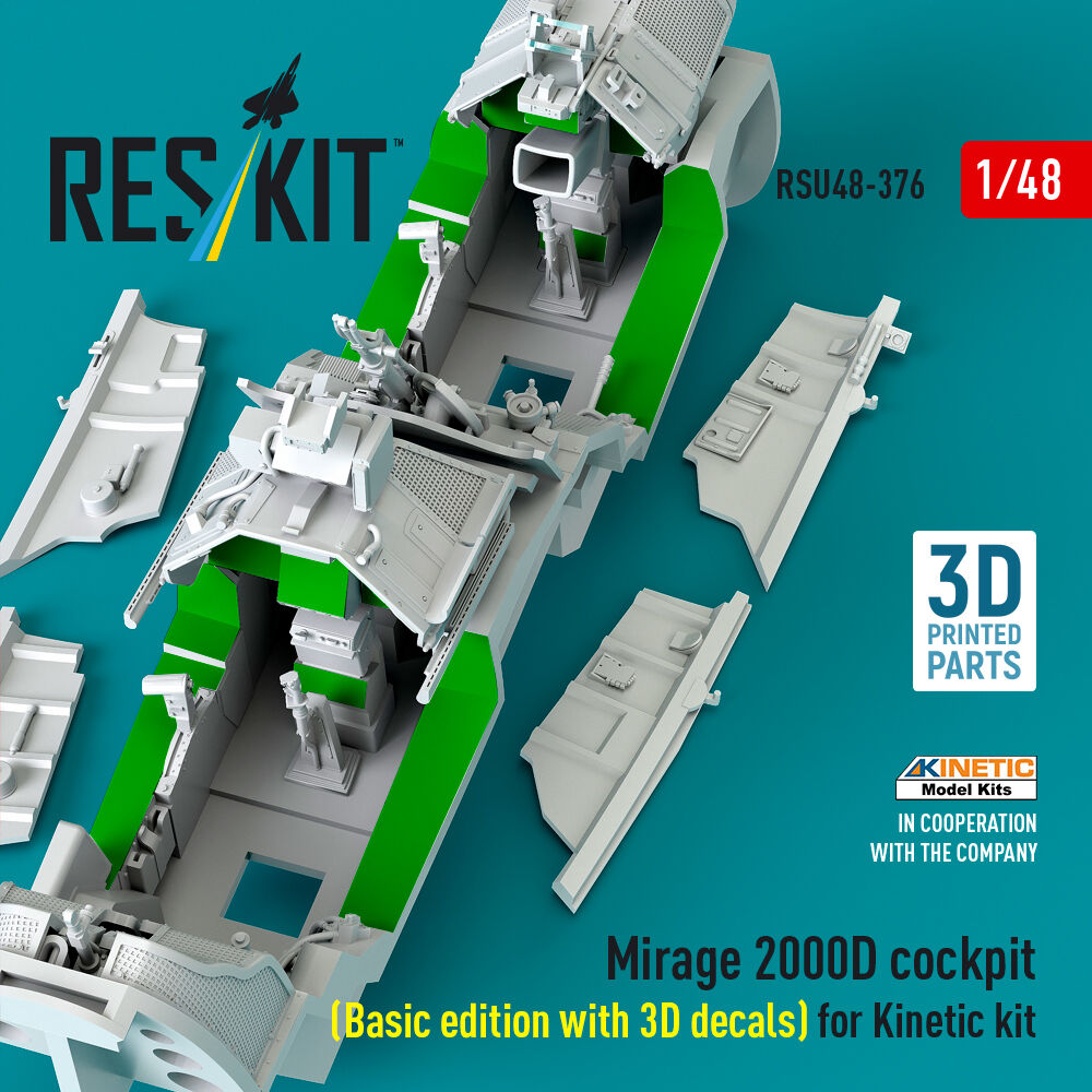 Mirage 2000D cockpit (Basic edition with 3D decals) for Kinetic kit (3D Printed)