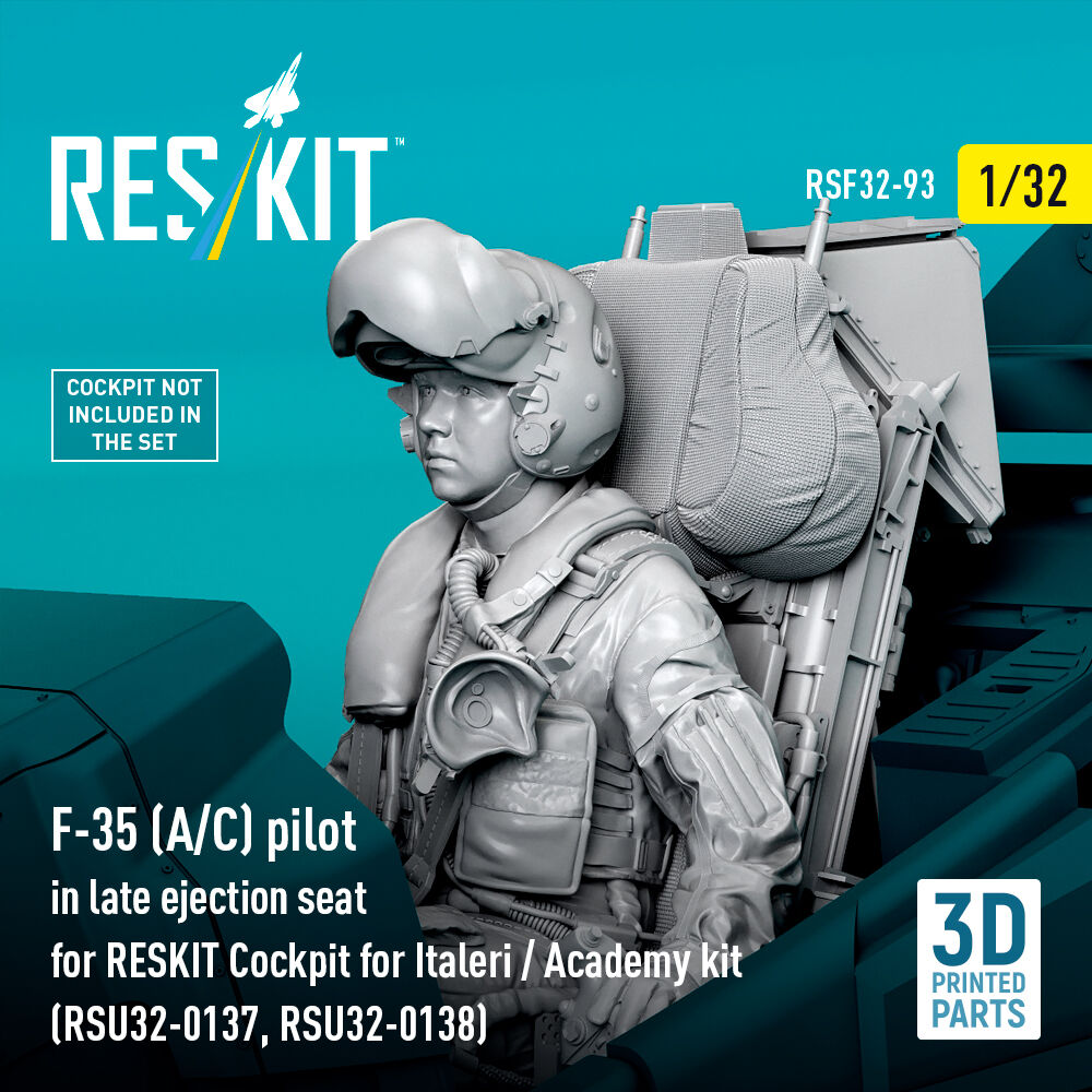 F-35 (A/C) pilot in late ejection seat for RESKIT Cockpit for Italeri / Academy kit (RSU32-0137, RSU32-0138) (3D Printed)