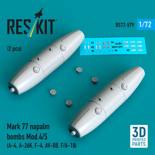 Mark 77 napalm bombs Mod.4/5 (2pcs) (A-4, A-26K, F-4, AV-8B, F/A-18) (3D Printed)