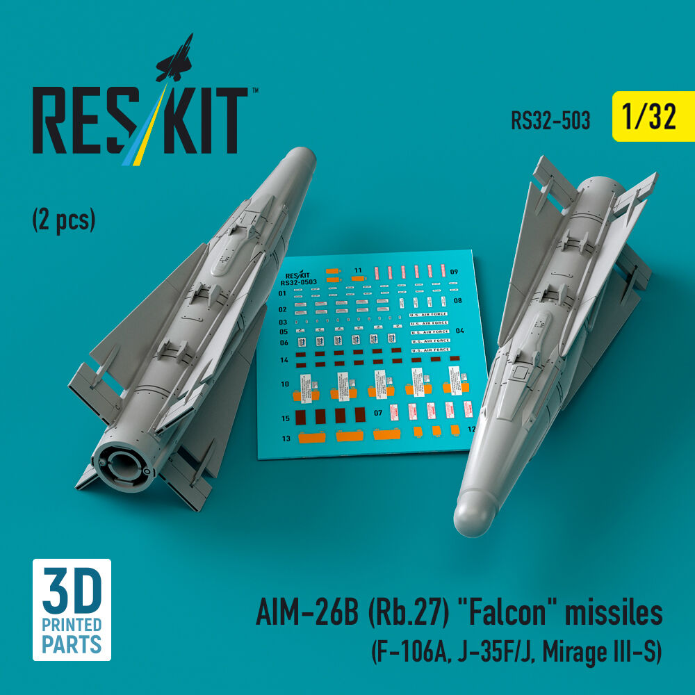 AIM-26B (Rb.27) Falcon missiles (2 pcs) (F-106A, J-35F/J, Mirage III-S) (3D Printed)