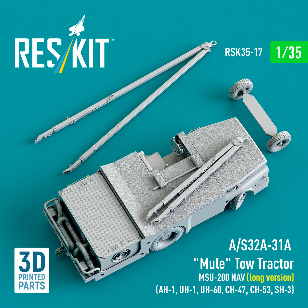 A/S32A-31A Mule Tow Tractor MSU-200 NAV (long version) (AH-1, UH-1, UH-60, CH-47, CH-53, SH-3) (3D Printed model kit)