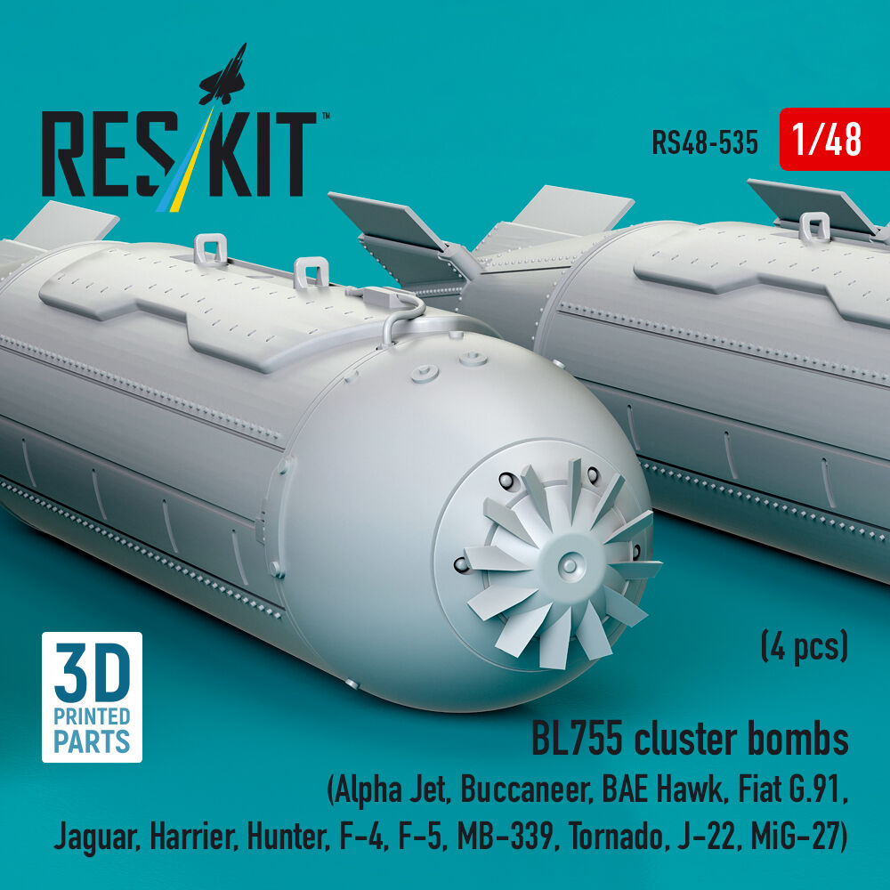 BL755 cluster bombs (4 pcs) (Alpha Jet, Buccaneer, BAE Hawk, Fiat G.91, Jaguar, Harrier, Hunter, F-4, F-5, MB-339, Tornado, J-22, MiG-27) (3D Printed)