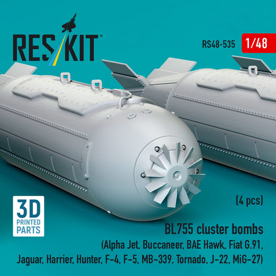 BL755 cluster bombs (4 pcs) (Alpha Jet, Buccaneer, BAE Hawk, Fiat G.91, Jaguar, Harrier, Hunter, F-4, F-5, MB-339, Tornado, J-22, MiG-27) (3D Printed)