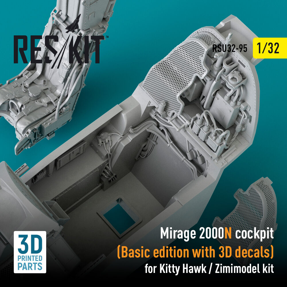 Mirage 2000N cockpit (Basic edition with 3D decals) for Kitty Hawk / Zimimodel kit (3D Printed)