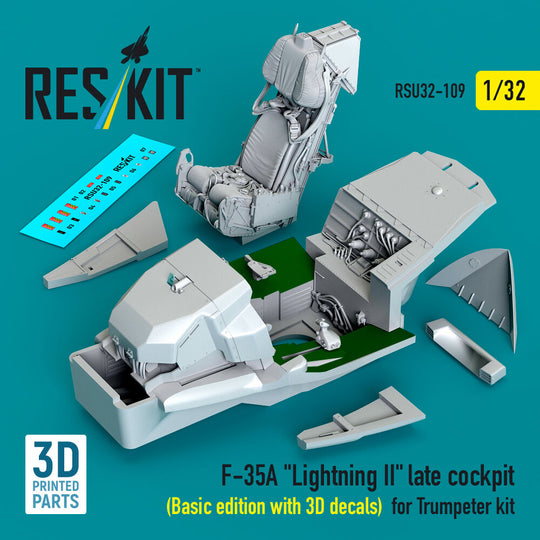 F-35A Lightning II late cockpit (Basic edition with 3D decals) for Trumpeter kit (3D Printed)