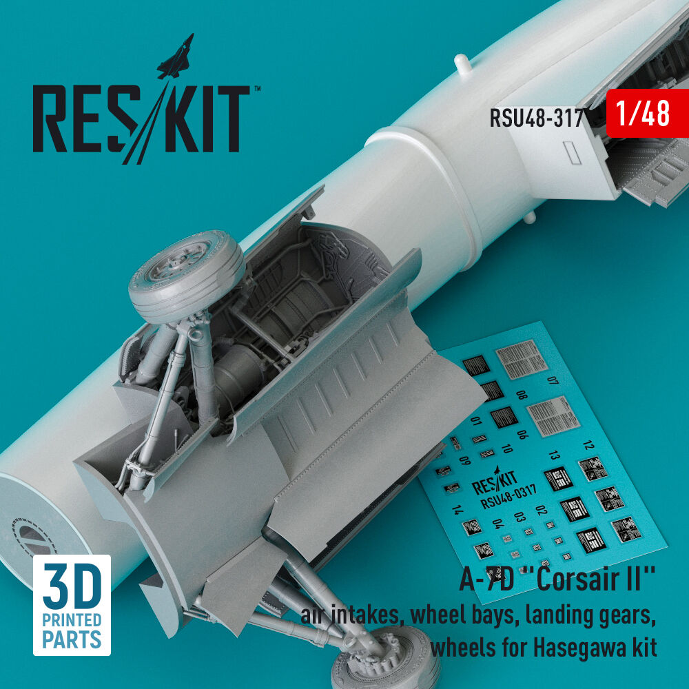 A-7D Corsair II air intakes, wheel bays, landing gears, wheels for Hasegawa kit (3D Printed)