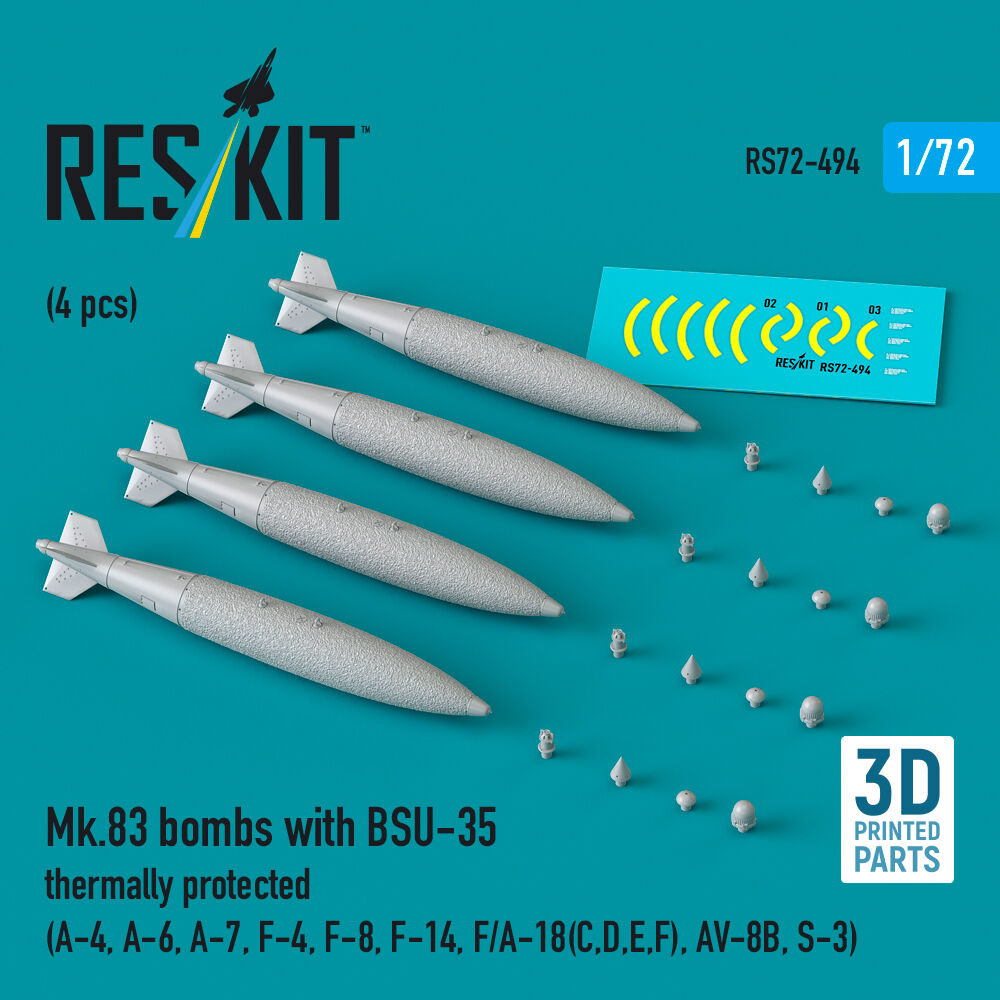 Mk.83 bombs with BSU-35 thermally protected (4 pcs) (A-4, A-6, A-7, F-4, F-8, F-14, F/A-18(C,D,E,F), AV-8B, S-3) (3D printed)