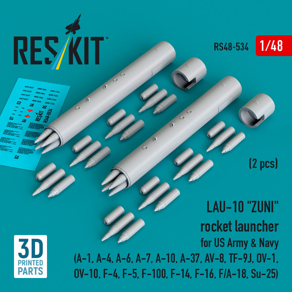 LAU-10 ZUNI rocket launcher for US Army & Navy (2 pcs) (A-1, A-4, A-6, A-7, A-10, A-37, AV-8, TF-9J, OV-1, OV-10, F-4, F-5, F-100, F-14, F-16, F/A-18, Su-25) (3D Printed)