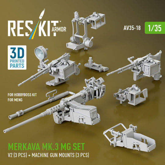 Merkava Mk.3 MG set, V2 (3 pcs) + machine gun mounts (3 pcs) for Meng/HobbyBoss kit (3D Printed)