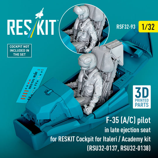 F-35 (A/C) pilot in late ejection seat for RESKIT Cockpit for Italeri / Academy kit (RSU32-0137, RSU32-0138) (3D Printed)
