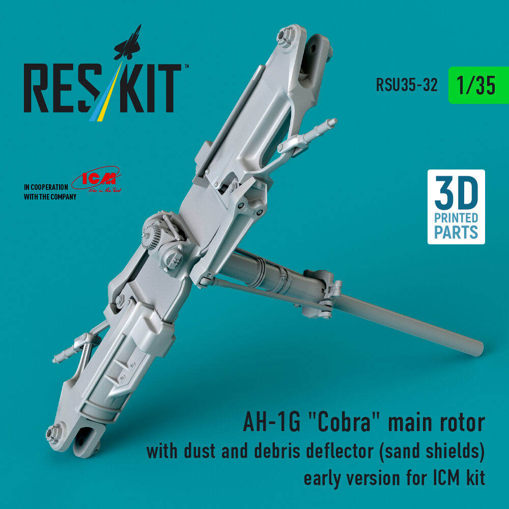 AH-1G Cobra main rotor with dust and debris deflector (sand shields) early version for ICM kit (3D Printed)