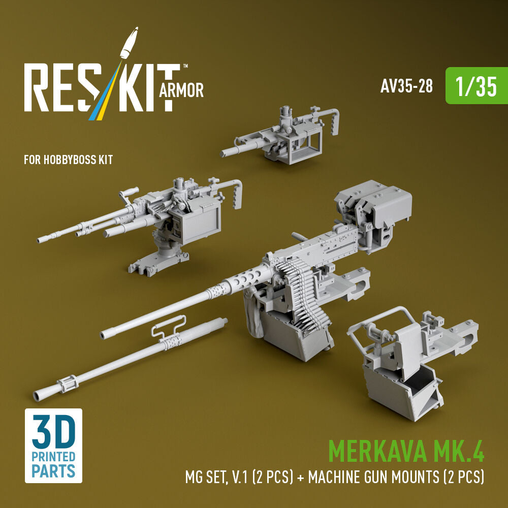 Merkava Mk.4 MG set, V.1 (2 pcs) + Machine gun mounts (2 pcs) (3D Printed) for Hobby Boss