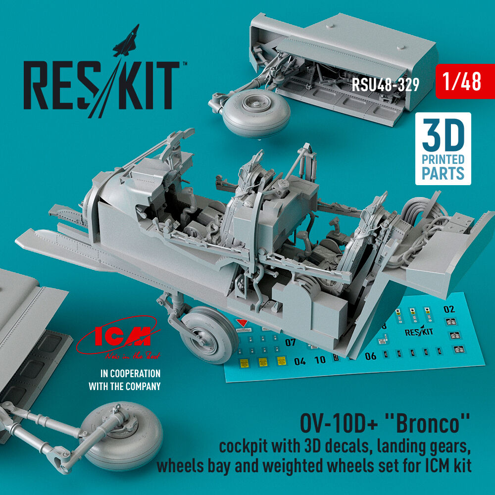 OV-10D+ Bronco Cockpit, landing gears, wheels bay and weighted wheels set for ICM kit (3d Printed)