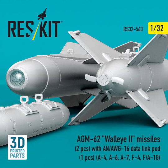 AGM-62 Walleye II missiles (2 pcs) with AN/AWG-16 data link pod (1 pcs) (A-4, A-6, A-7, F-4, F/A-18) (3D Printed)