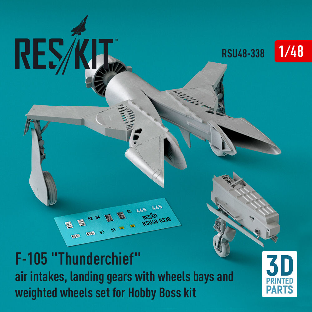 F-105 Thunderchief air intakes, landing gears with wheels bays and weighted wheels set for Hobby Boss kit (3D Printed)