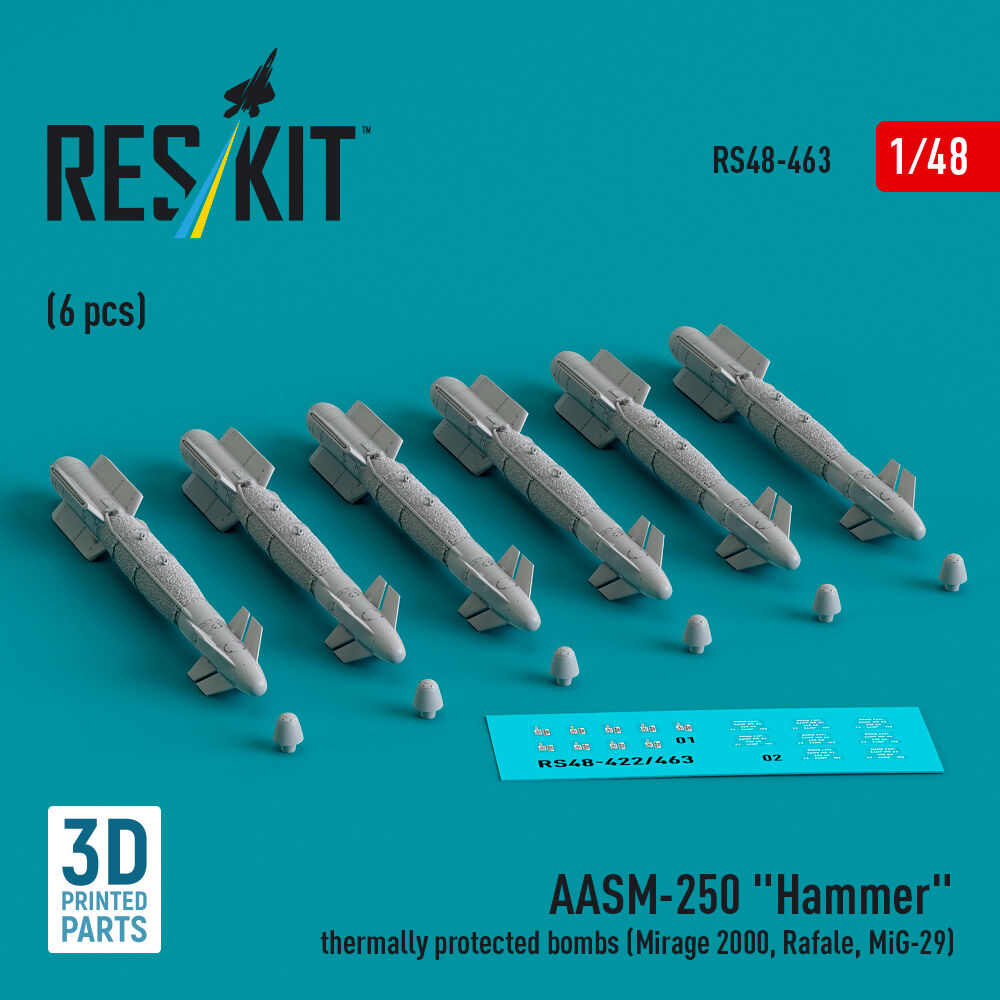 AASM-250 Hammer thermally protected bombs (6 pcs) (Mirage 2000, Rafale, MiG-29) (3D Printed)