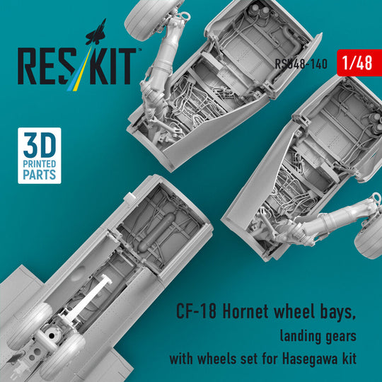 CF-18 Hornet wheel bays, landing gears with wheels set for Hasegawa kit (3D Printed)