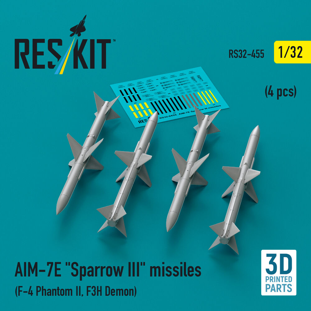 AIM-7E Sparrow III missiles (4 pcs) (F-4 Phantom II, F3H Demon) (3D Printed)