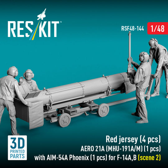 Red jersey (4 pcs) AERO 21A (MHU-191A/M) (1 pcs) with AIM-54A Phoenix (1 pcs) for F-14A,B (scene 2) (3D Printed)