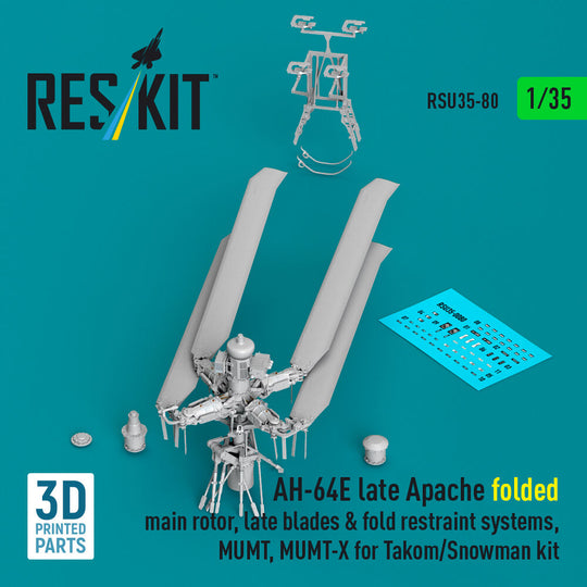 AH-64E late Apache folded main rotor, late blades & fold restraint systems, MUMT, MUMT-X for Takom/Snowman kit (3D Printed)