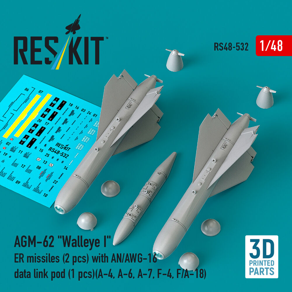 AGM-62 Walleye I ER missiles (2 pcs) with AN/AWG-16 data link pod (1 pcs) (A-4, A-6, A-7, F-4, F/A-18) (3D Printed)