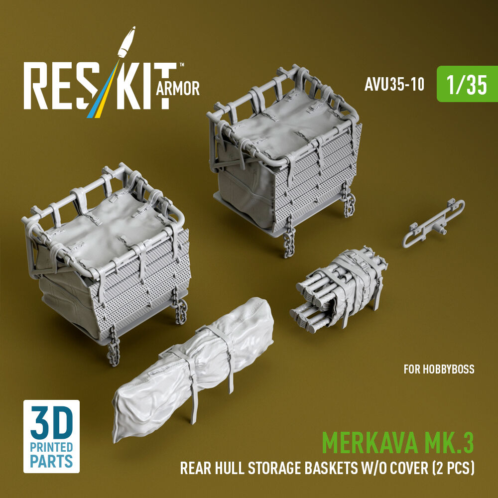 Merkava Mk.3 rear hull storage baskets w/o cover (2 pcs) for HobbyBoss kit (3D Printed)