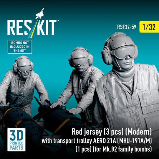 Red jersey (3 pcs) (Modern) with transport trolley AERO 21A (MHU-191A/M) (1 pcs) (for Mk.82 family bombs) (3D Printed)