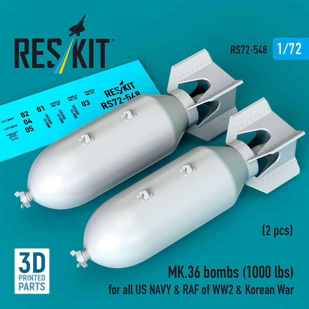 MK.36 bombs (1000 lbs) for all US NAVY & RAF of WW2 & Korean War (2 pcs) (3D Printed)