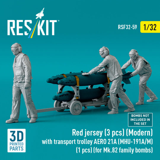 Red jersey (3 pcs) (Modern) with transport trolley AERO 21A (MHU-191A/M) (1 pcs) (for Mk.82 family bombs) (3D Printed)