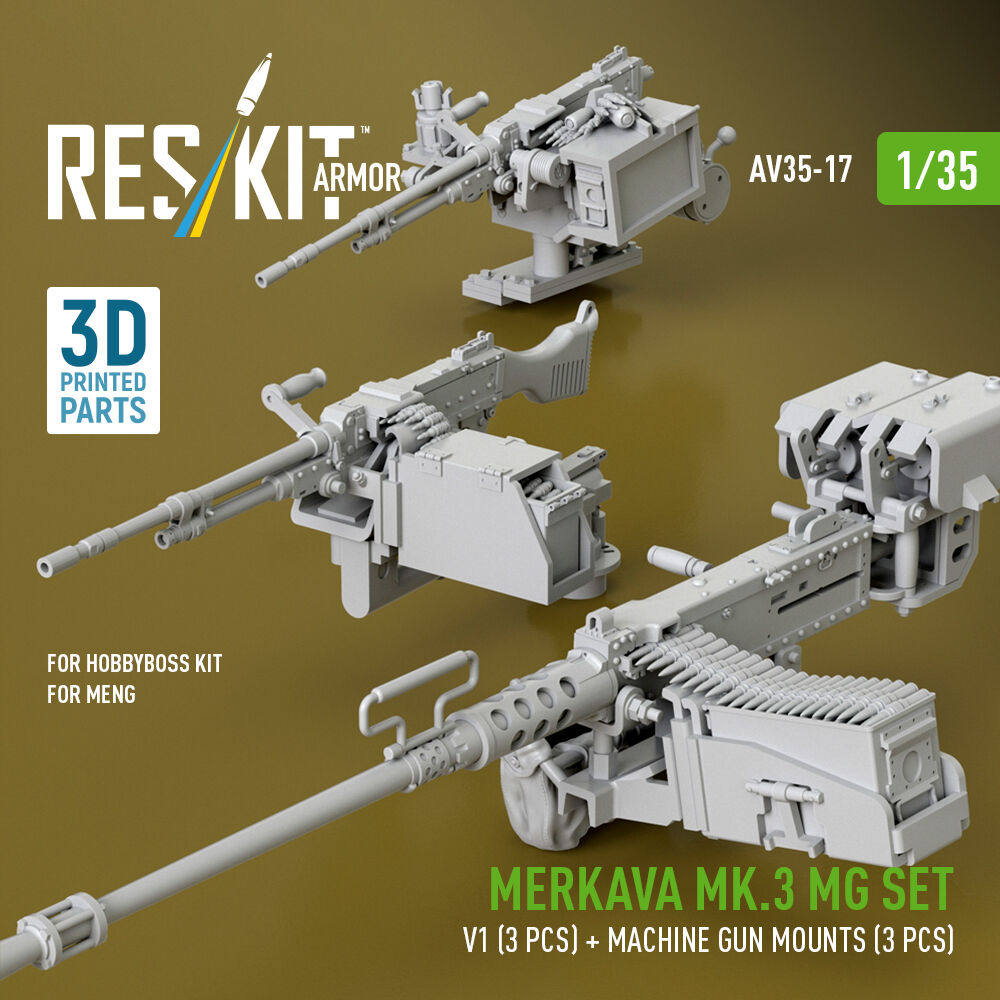 Merkava Mk.3 MG set, V1 (3 pcs) + machine gun mounts (3 pcs) for Meng/HobbyBoss kit (3D Printed)