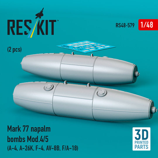 Mark 77 napalm bombs Mod.4/5 (2pcs) (A-4, A-26K, F-4, AV-8B, F/A-18) (3D Printed)