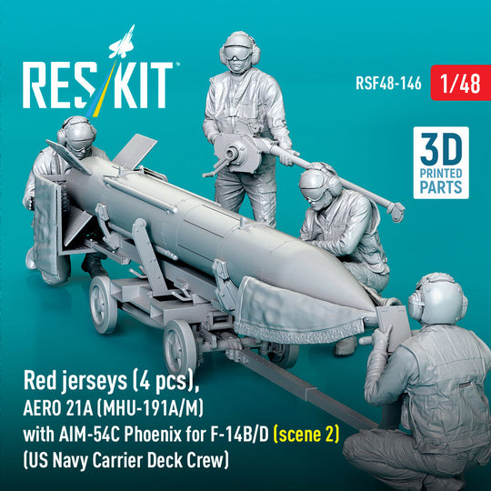 Red jerseys (4 pcs), AERO 21A (MHU-191A/M) with AIM-54C Phoenix for F-14B/D (scene 2) (US Navy Carrier Deck Crew) (3D Printed)