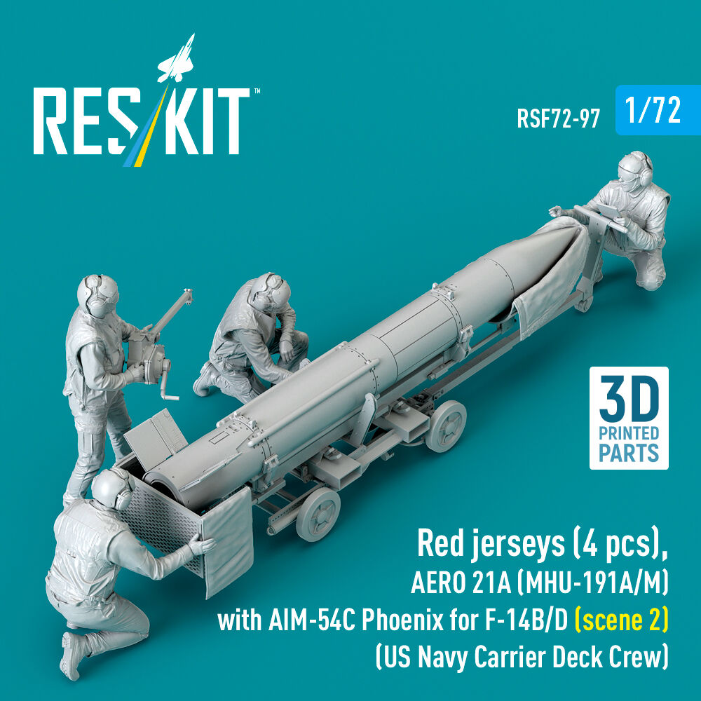 Red jerseys (4 pcs), AERO 21A (MHU-191A/M) with AIM-54C Phoenix for F-14B/D (scene 2) (US Navy Carrier Deck Crew) (3D Printed)