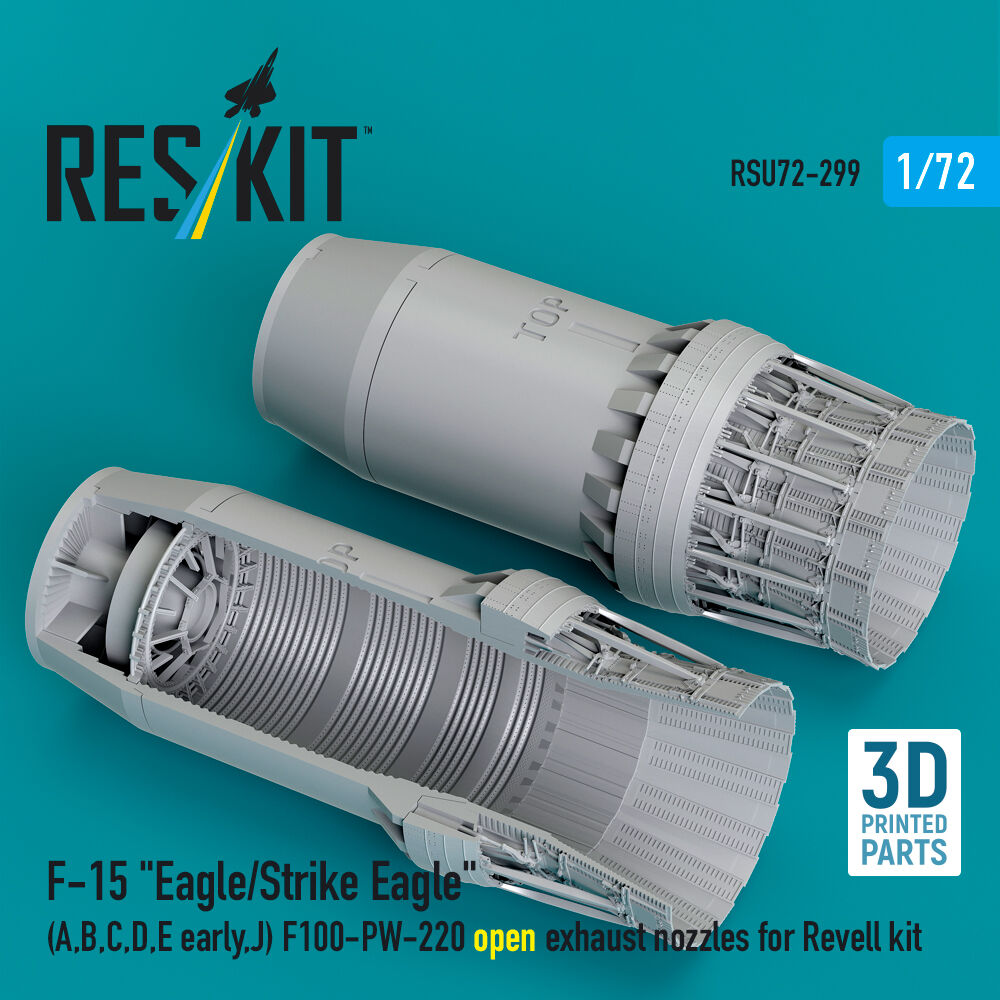 F?15 Eagle/Strike Eagle (A, B, C, D, E early, J) F100-PW-220 open exhaust nozzles for Revell kit (3D Printed)