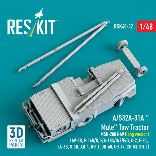 A/S32A-31A Mule Tow Tractor MSU-200 NAV (long version) (AV-8B, F-14B/D, F/A-18C/D/E/F/G, C-2, E-2?, EA-6B, S-3B, AH-1, UH-1, UH-60, CH-47, CH-53, SH-3) (3D Printed model kit)