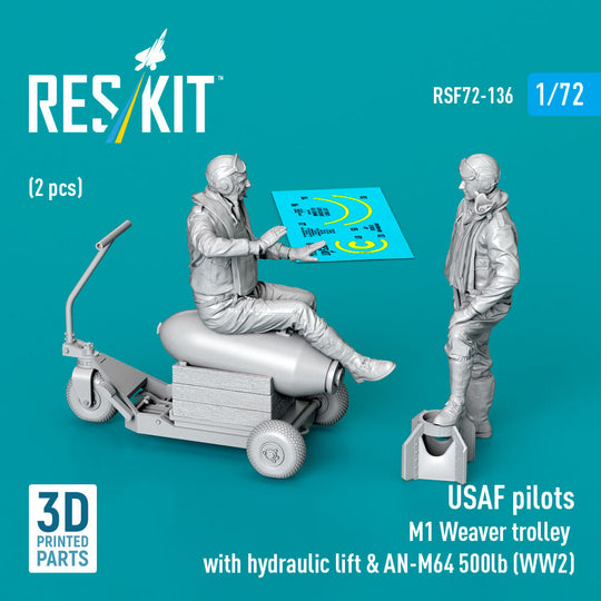 USAF pilots (2pcs) & M1 Weaver Hydraulic bomb lift & AN-M64 500lb (WW2) (3D Printed)