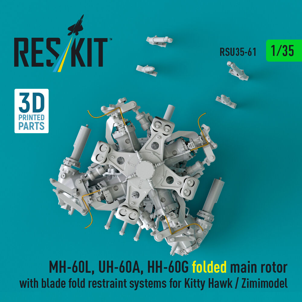 MH-60L, UH-60A, HH-60G folded main rotor with blade fold restraint systems for Kitty Hawk / Zimimodel (3D Printed)