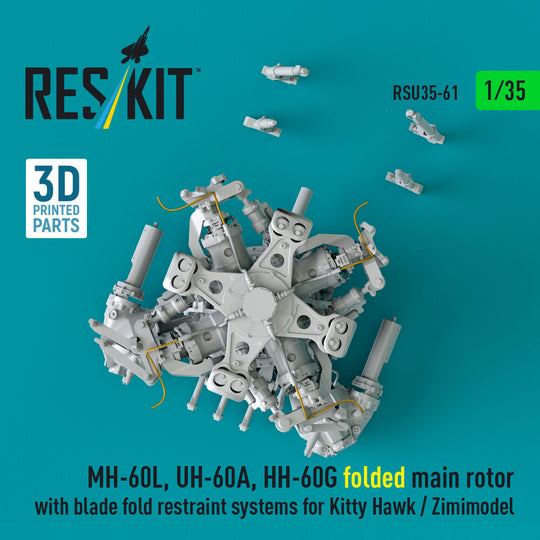 MH-60L, UH-60A, HH-60G folded main rotor with blade fold restraint systems for Kitty Hawk / Zimimodel (3D Printed)