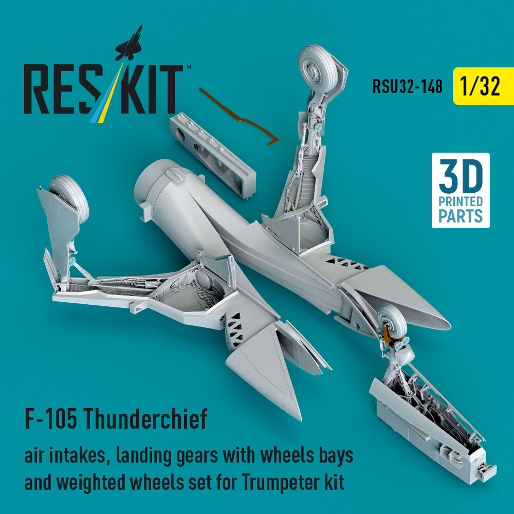 F-105 Thunderchief air intakes, landing gears with wheels bays and weighted wheels set for Trumpeter kit (3D Printed)